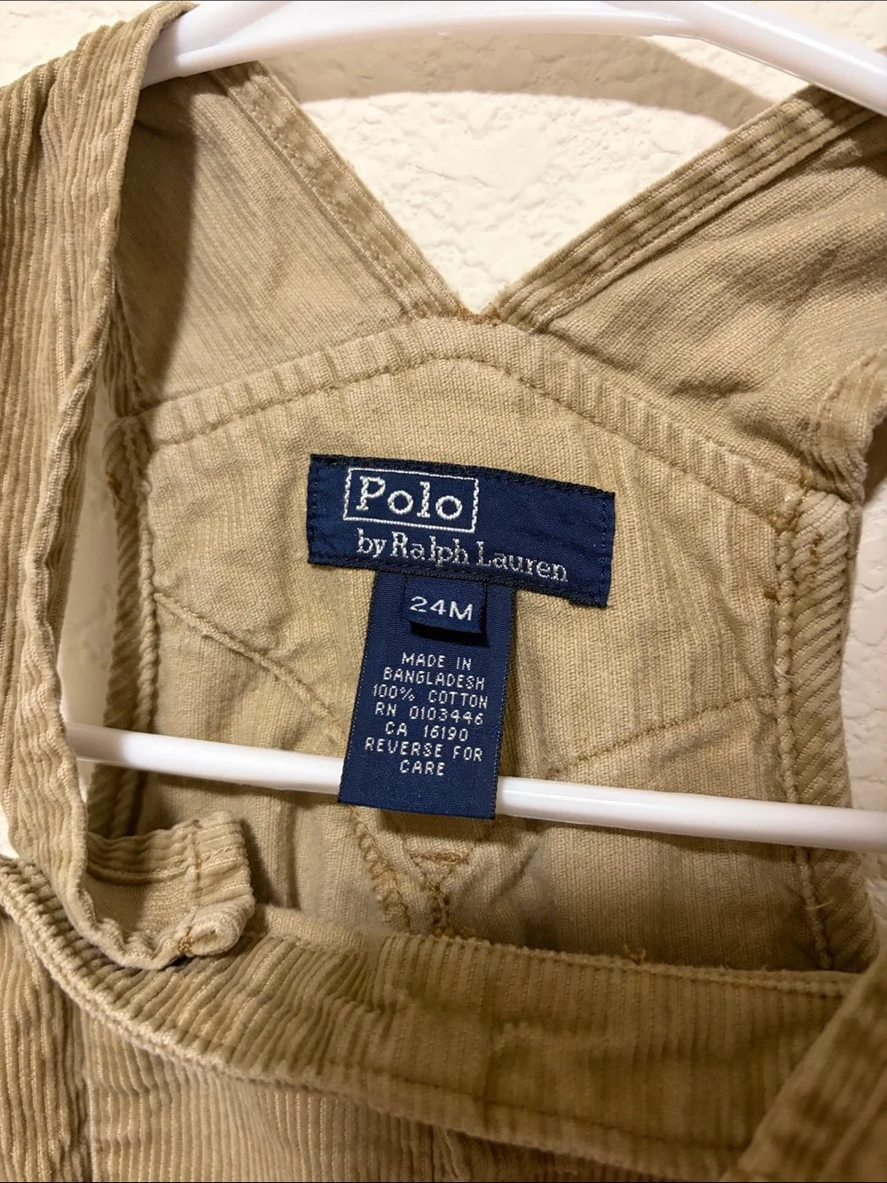 Polo Ralph Lauren Vintage Tan Corduroy Cargo Overalls Size 24 Months 100% Cotton